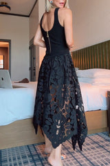 Atlas Asymmetric Ribbed-knit and Guipure Lace Back Zipper Midi Dress