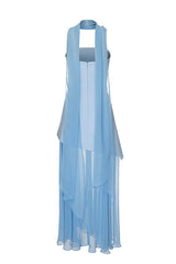 Monaco Off Shoulder Structured Top Chiffon Slit Hem Scarf Maxi Dress