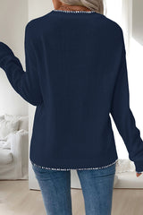 Christmas Contrasting Color Big Bow Round Neck Long Sleeve Loose Knitted Sweater