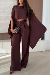 City Atelier Bell Slit Sleeve Top and High Rise Pocket Wide Leg Pants Set