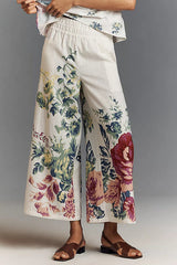 In To The Summer Linen Blend Floral Print Elastic Bandeau and Elastic Waist Pocket Loose Pants Set