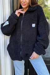 Solid Color Casual Long Sleeve Zipper Pocket Loose Jacket