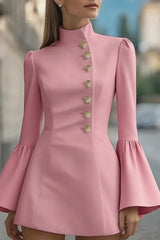 Fashionable Stand Collar Single-Breasted Slim Fit Formal Mini Dress