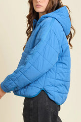 Solid Color Hooded Long-sleeved Loose Pocket Padded Top