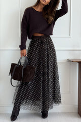 Timeless Treasures Tulle Polka Dot High Rise Elastic Waist Maxi Skirt