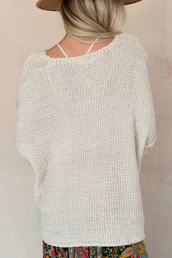Solid Color Loose Round Neck Long Sleeve Casual Knitted Sweater