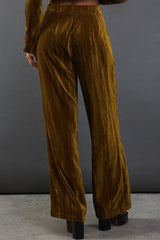 Solid Color Velvet Long-sleeved Waist Tie Top and Elastic Waist Casual Pocket Straight-leg Pants Set