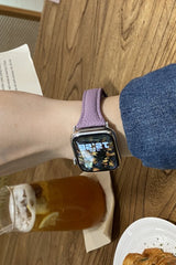 Fashionable Genuine Leather Lychee Pattern Double C Magnetic Buckle Watch Strap