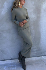 Got Me Smiling Cotton Blend Ruched Long Sleeve Stretch Midi Dress