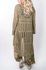 Boho Style Crochet Long Sleeve High Low A-line Maxi Top