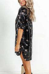 Stars Shine Sequin Puff Sleeve Loose Mini Dress