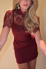 Night on The Town Lace High Neck Cape Back Lace-up Slip Mini Dress