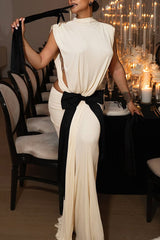 Sexy Open Back Bow Embellished Elegant Fishtail Maxi Dress