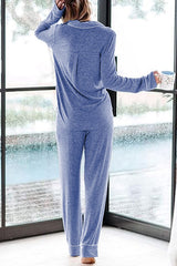 Home-style Loose-fitting Long-sleeved Pocket Shirt and Elastic Waist Casual Pants Set