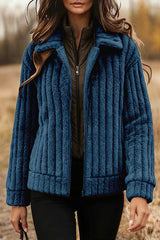 Stylish Long-sleeved Collared Zip-up Casual Plush Coat