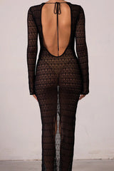 Sexy Backless Long-sleeved Knitted Slim-fit Maxi Dress
