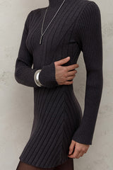 Solid Color Long-sleeved Slim-fit Elegant Knitted Mini Dress