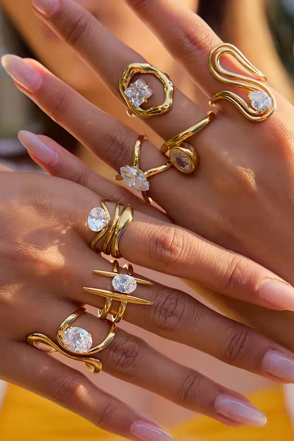 Elegant Zircon Geometric Titanium Steel Ring