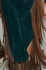 Stylish Slant Collar Long Sleeve Slim Fit Tassel Midi Dress