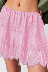 Solid Color Lace Elastic Waist Casual Mini Skirt
