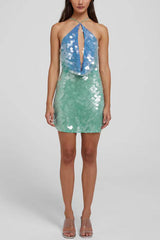 Fashion Sexy Sequined Backless Halter Neck Slim Fit Mini Dress