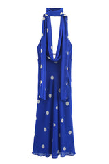 Fashion Polka Dot Print Sexy Halter Neck Backless Maxi Dress