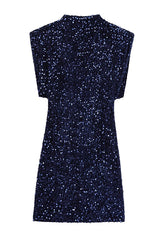 Fashionable Sequined Round Neck Sleeveless Slim-fit Mini Dress