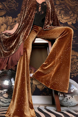 Stylish Velvet High-waisted Draped Casual Flared Pants