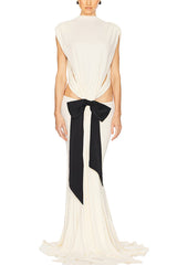 Sexy Open Back Bow Embellished Elegant Fishtail Maxi Dress