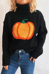 Halloween Pumpkin Knitted Turtleneck Casual Loose Sweater