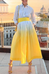 Fashionable Gradient Lapel Long Sleeve Waist Tie Casual Midi Dress