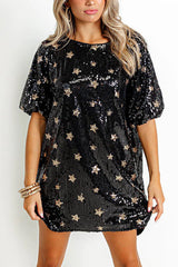 Stars Shine Sequin Puff Sleeve Loose Mini Dress