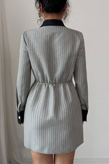 Fashion Button Long Sleeve Waist Elegant Mini Dress