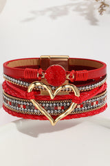 Bohemian Leather Cord Multi-layered Raw Stone Heart Bracelet