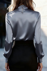 Solid Color Satin Long-sleeved Casual Tie-front Shirt