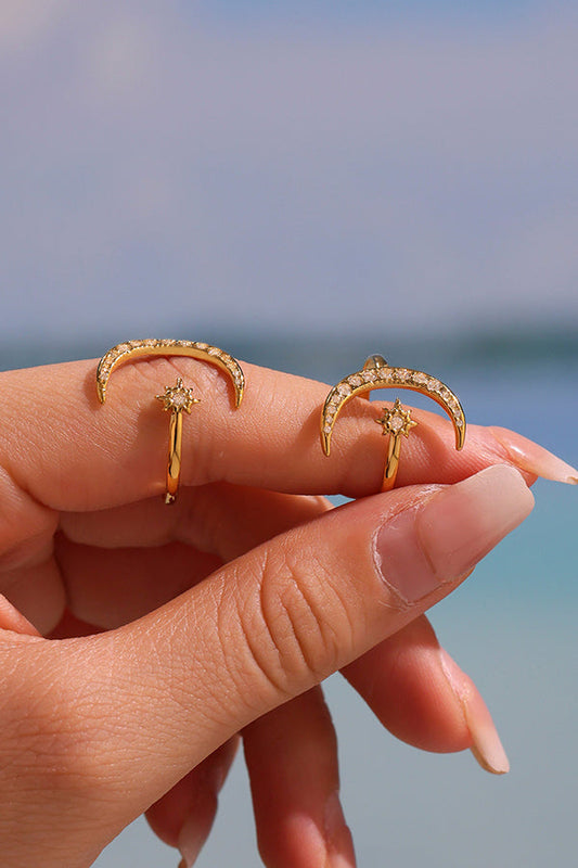 Elegant Super-shiny Zircon Star and Moon Irregular Geometric Ring