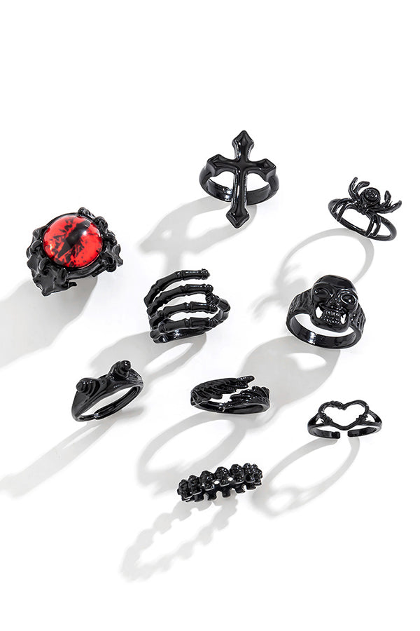 Dark Punk Retro Ring Set