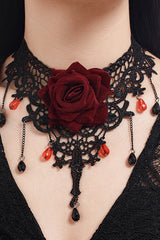 Halloween Vintage Rose Lace Drop Pendant Necklace