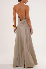 Ocean Goddess Metal Circular Chain Halter Backless Vacation A-line Maxi Dress