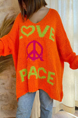 Love Never End Knit Peace Pattern A-line Loose Sweater