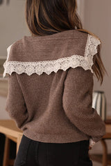 Fashionable Lace-trimmed Sailor Collar Casual Knit Cardigan
