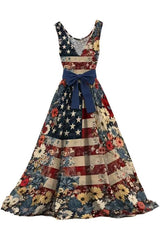 Independence Day Print Sleeveless Casual Loose Maxi Dress