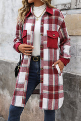 Retro Plaid Casual Long-sleeved Pocket Mid-length Coat