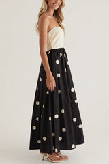 Fashion Polka Dot Print Tube Top Spliced Maxi Dress