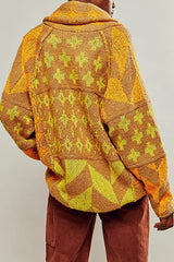 Unique Pattern Lapel Loose Long-sleeved Knitted Sweater