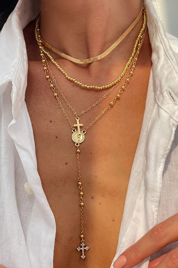 Fashionable Diamond Cross Chain Elegant Multi-layered Necklace