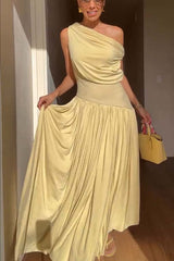 Gwen Soft Knit Fabric Off Shoulder Ruched Detail Drape Maxi Dress