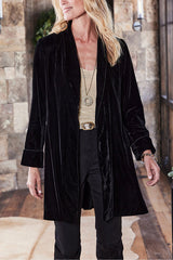 Solid Color Velvet Long-sleeved Loose Mid-length Coat