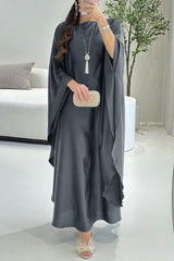 Solid Satin Batwing Sleeve Loose Maxi Dress