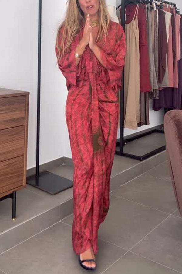 Unique Printed V-neck High-waisted Loose-fitting Holiday Maxi Dress